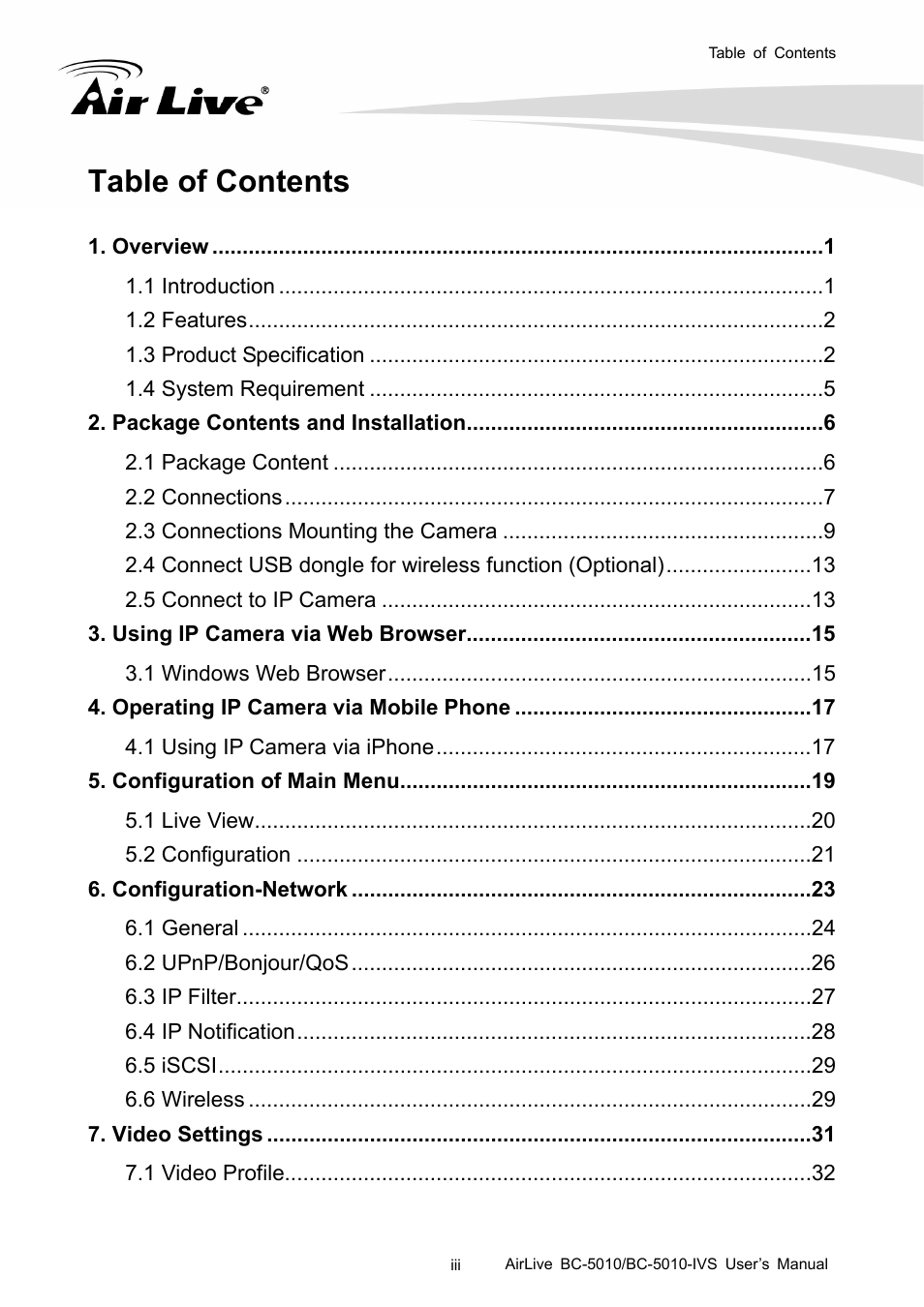 AirLive BC-5010-IVS User Manual | Page 4 / 67