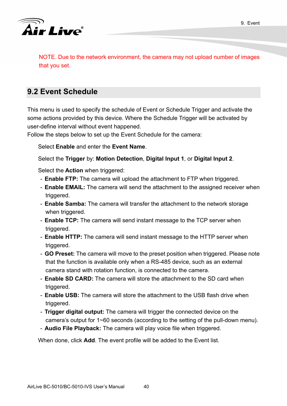 2 event schedule | AirLive BC-5010-IVS User Manual | Page 45 / 67