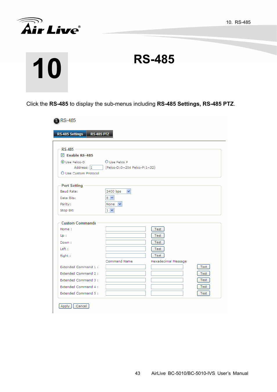 Rs-485 | AirLive BC-5010-IVS User Manual | Page 48 / 67