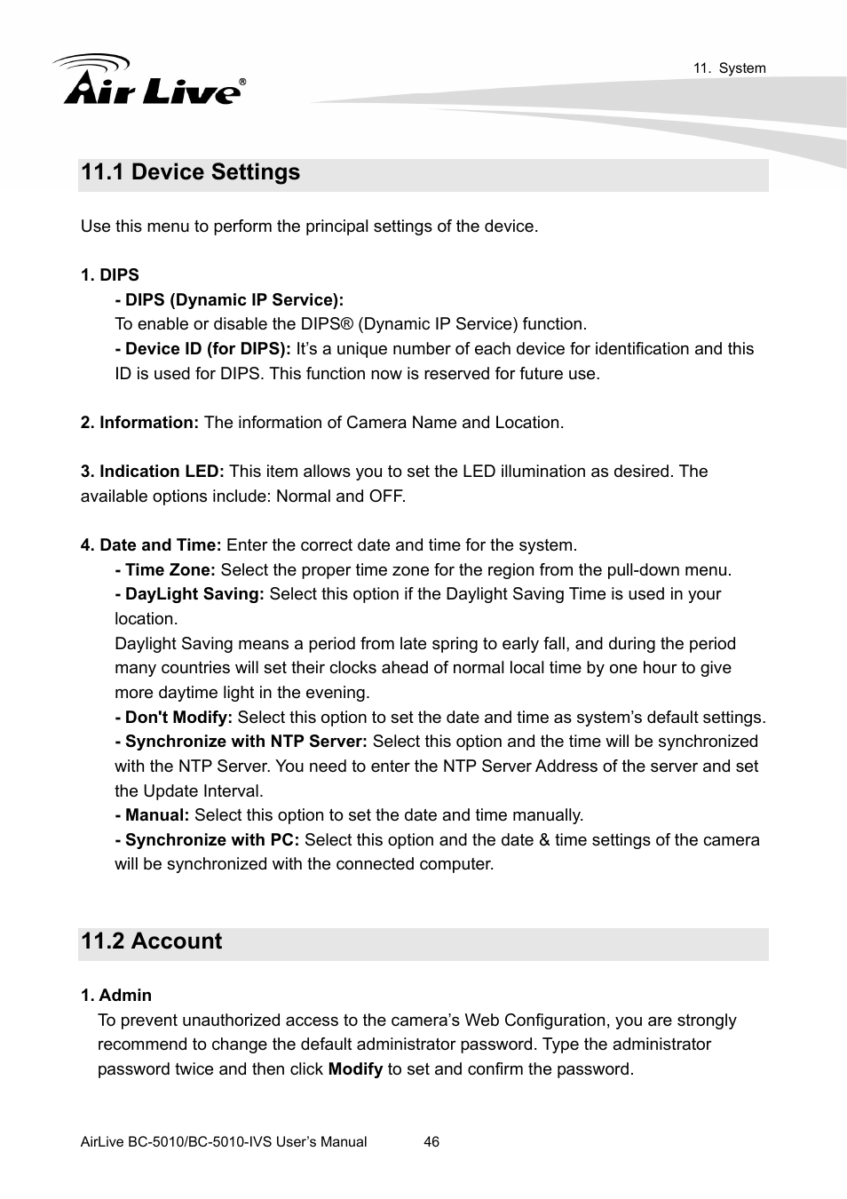 1 device settings, 2 account | AirLive BC-5010-IVS User Manual | Page 51 / 67