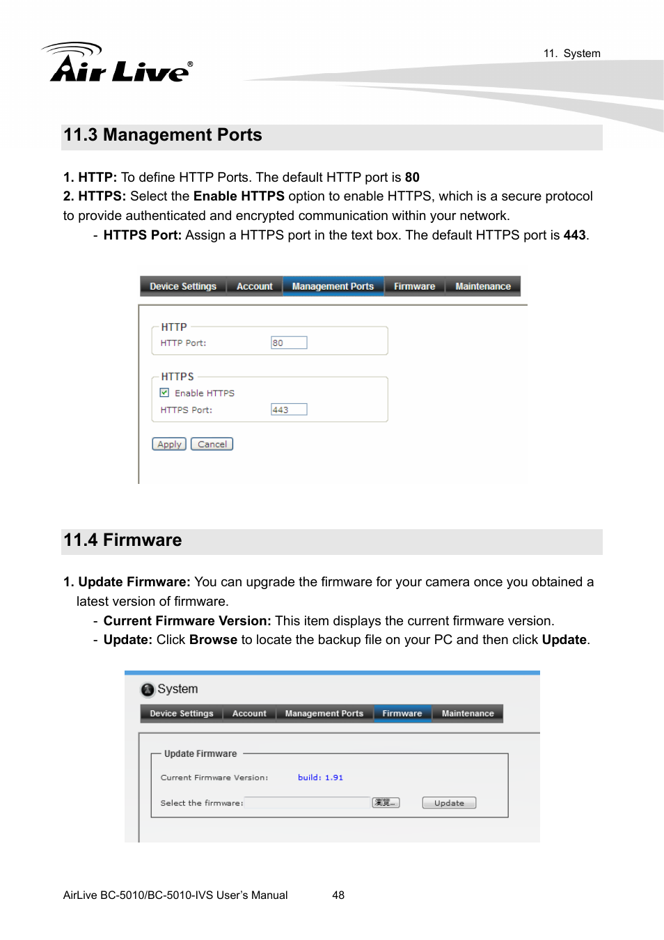3 management ports, 4 firmware | AirLive BC-5010-IVS User Manual | Page 53 / 67