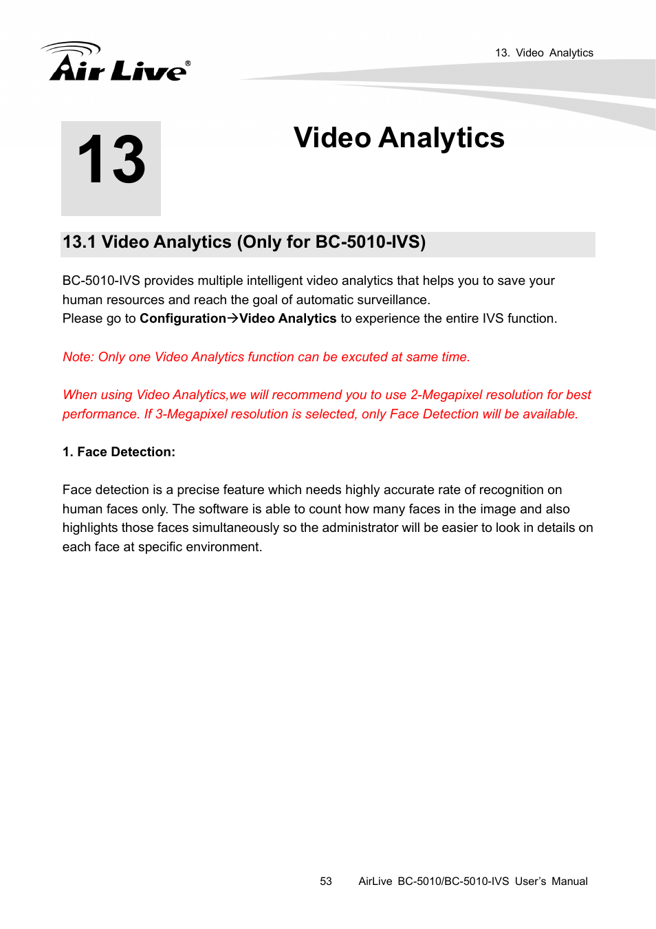 Video analytics, 1 video analytics (only for bc-5010-ivs) | AirLive BC-5010-IVS User Manual | Page 58 / 67