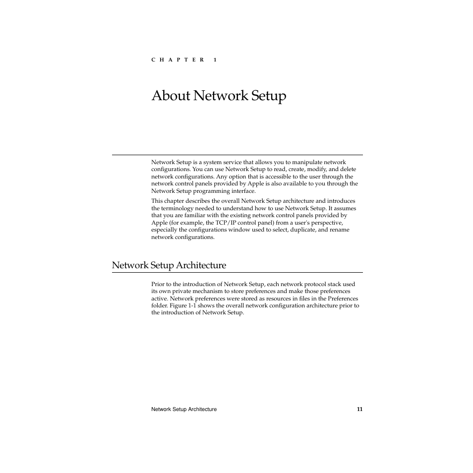 About network setup, Network setup architecture, Chapter 1 | About network setup 1, Network setup architecture 1 | Apple Network Setup User Manual | Page 11 / 184