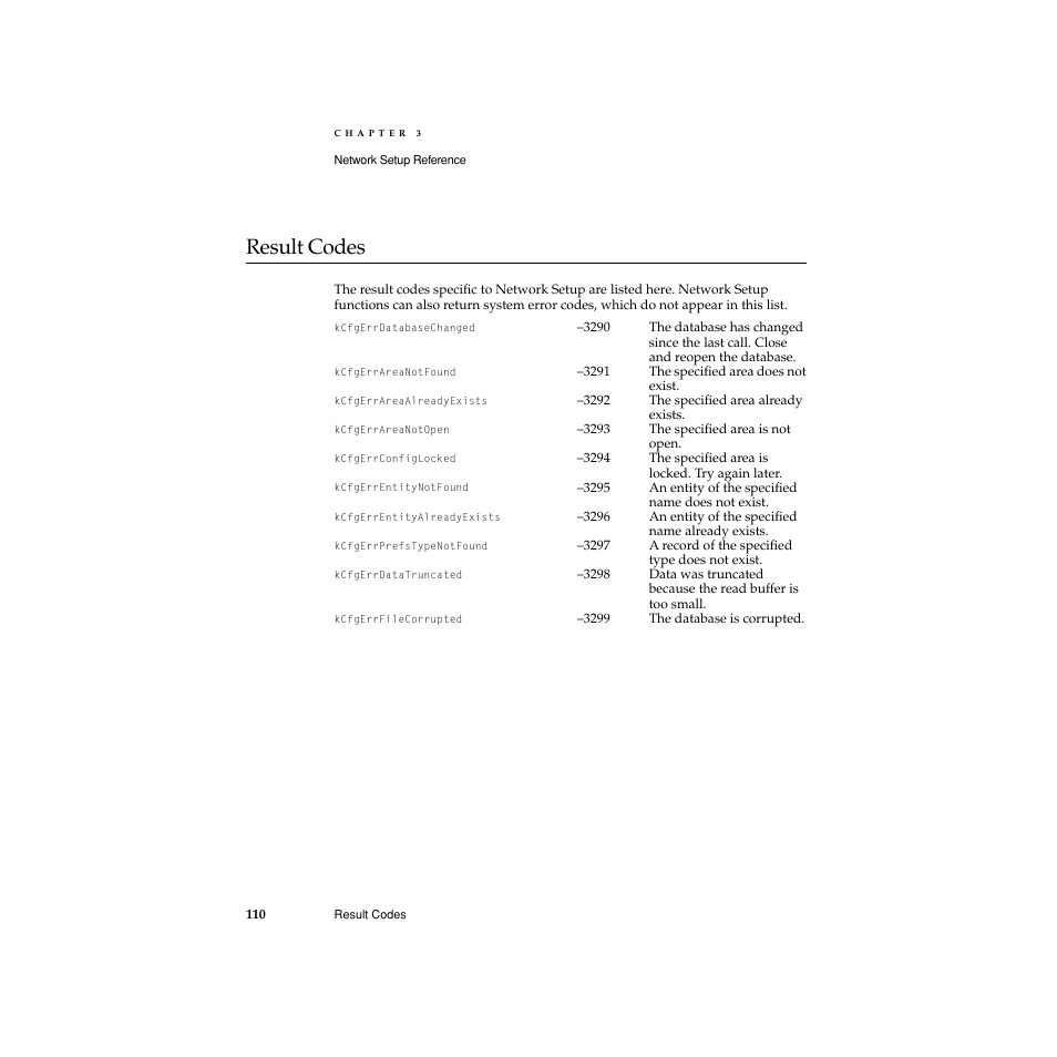 Result codes, Result codes 3 | Apple Network Setup User Manual | Page 110 / 184