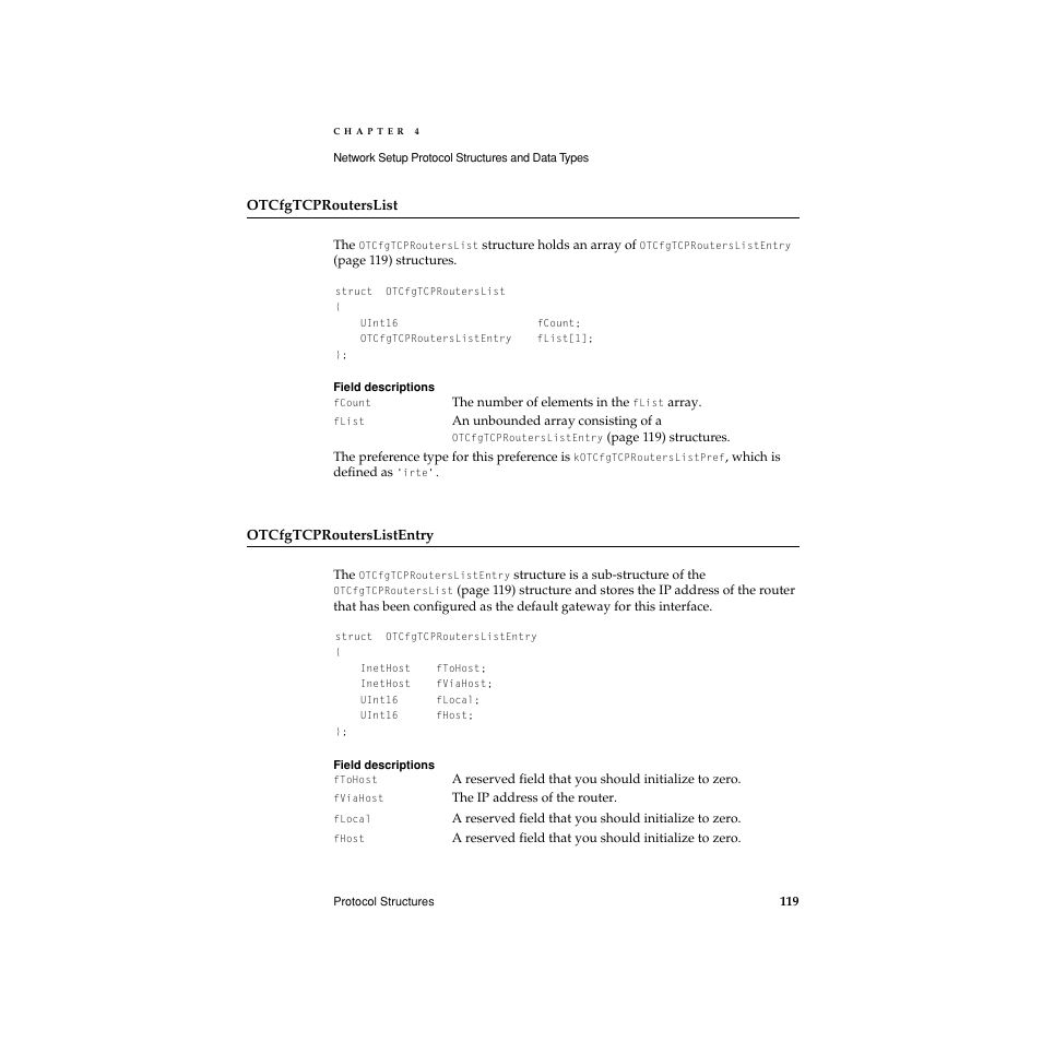 Otcfgtcprouterslist, Otcfgtcprouterslistentry | Apple Network Setup User Manual | Page 119 / 184