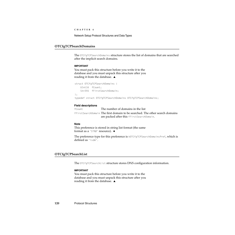 Otcfgtcpsearchdomains, Otcfgtcpsearchlist, Ched. for details, see | Apple Network Setup User Manual | Page 120 / 184