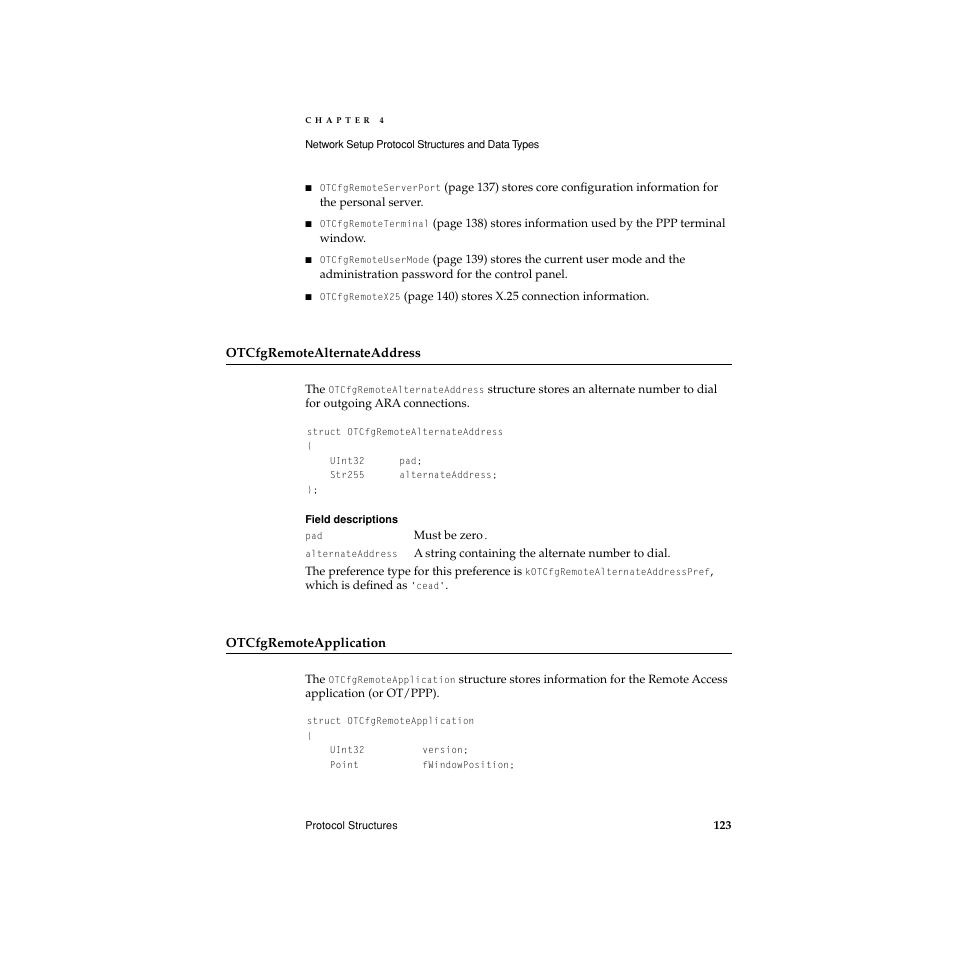 Otcfgremotealternateaddress, Otcfgremoteapplication | Apple Network Setup User Manual | Page 123 / 184