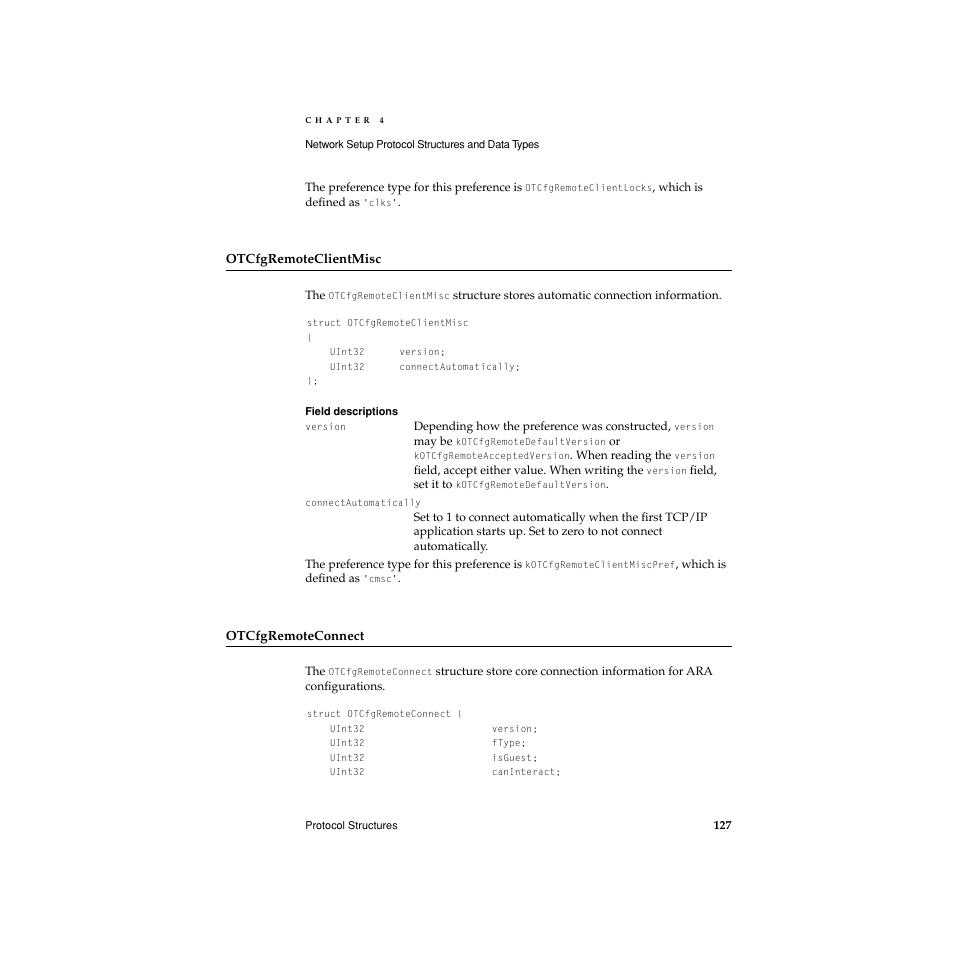 Otcfgremoteclientmisc, Otcfgremoteconnect | Apple Network Setup User Manual | Page 127 / 184