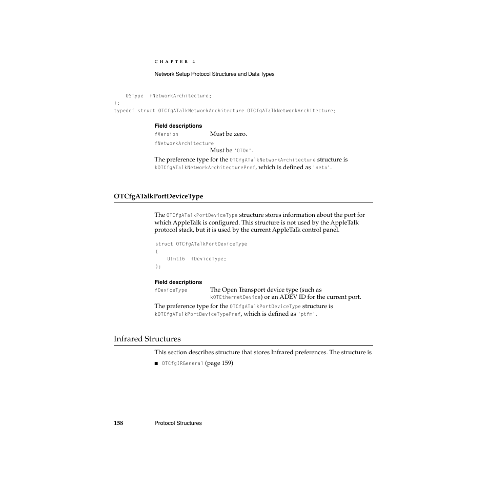 Otcfgatalkportdevicetype, Infrared structures, Infrared structures 4 | Apple Network Setup User Manual | Page 158 / 184