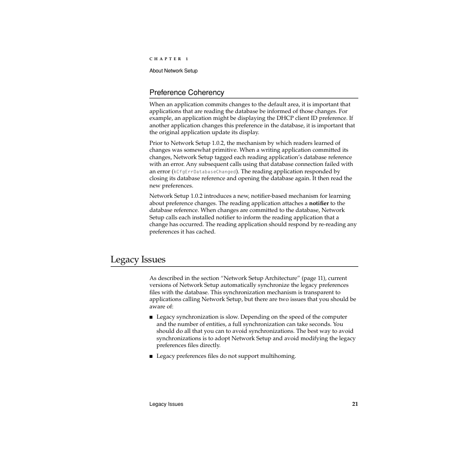 Preference coherency, Legacy issues, Legacy issues 1 | Apple Network Setup User Manual | Page 21 / 184