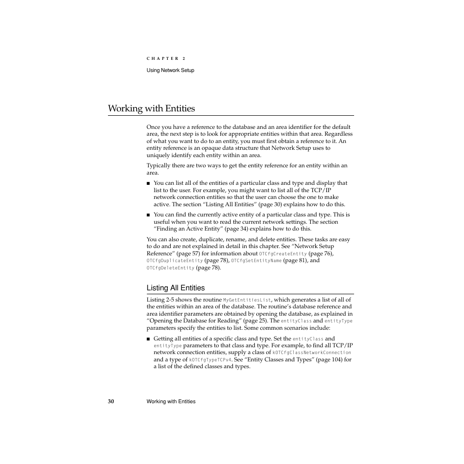 Working with entities, Listing all entities, Working with entities 2 | Listing all entities 2 | Apple Network Setup User Manual | Page 30 / 184