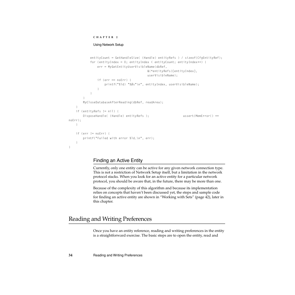Finding an active entity, Reading and writing preferences, Reading and writing preferences 2 | Finding an active entity 2 | Apple Network Setup User Manual | Page 34 / 184