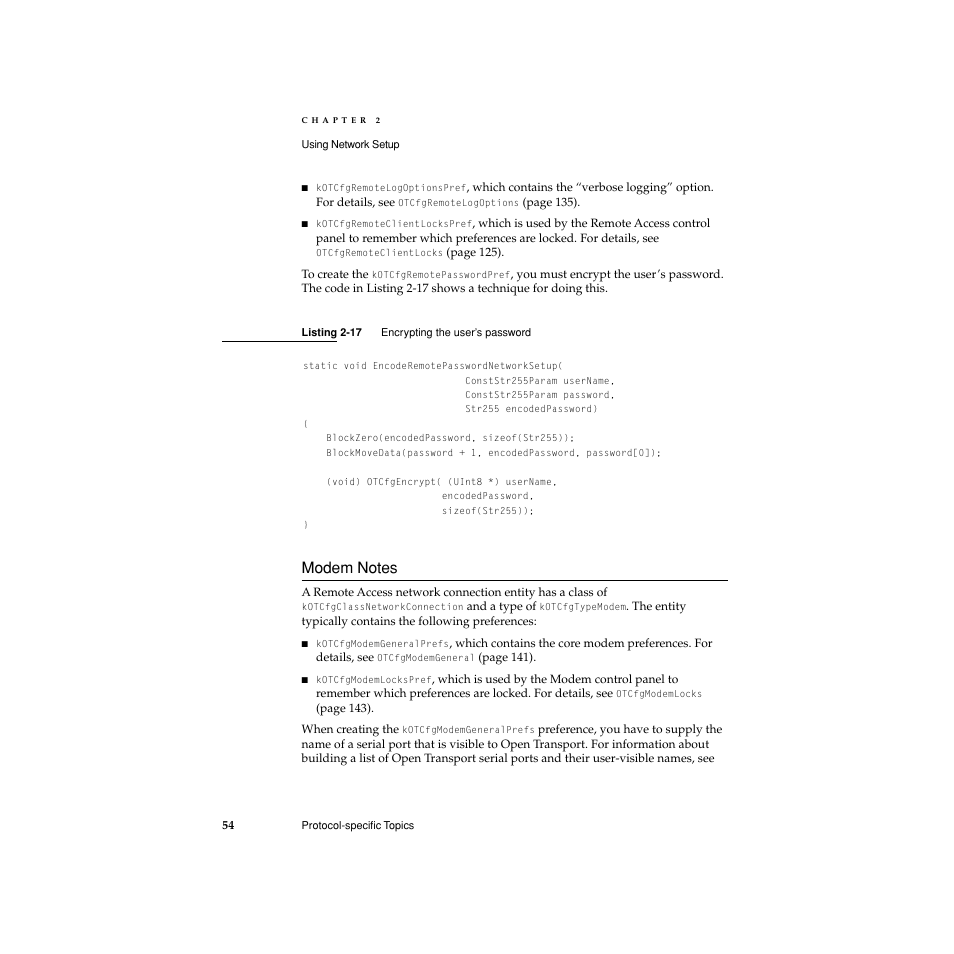 Modem notes, Listing 2-17 | Apple Network Setup User Manual | Page 54 / 184