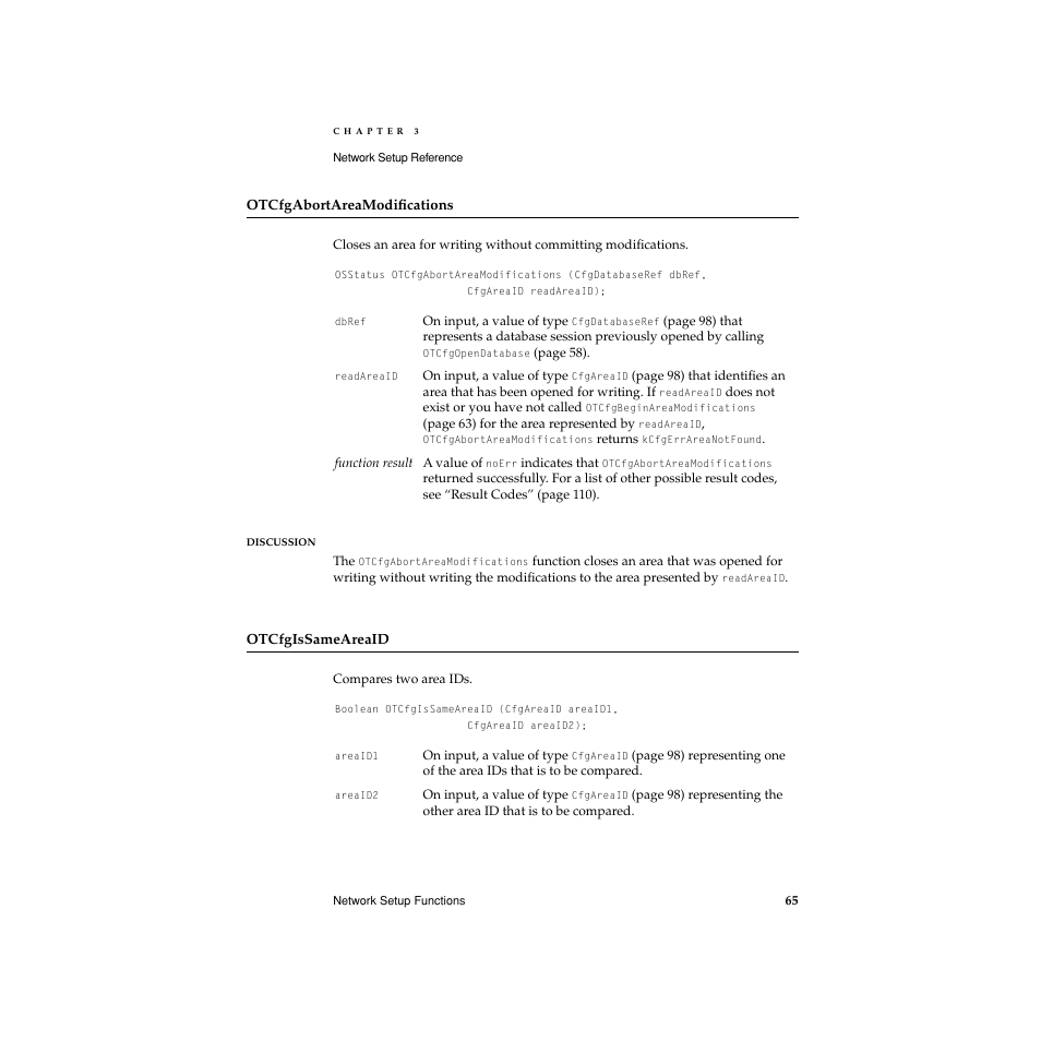 Otcfgabortareamodifications, Otcfgissameareaid, Or call | Apple Network Setup User Manual | Page 65 / 184