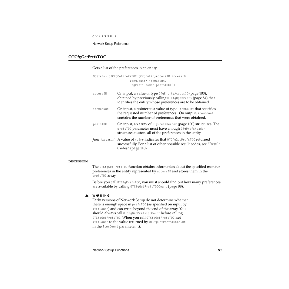 Otcfggetprefstoc, E calling | Apple Network Setup User Manual | Page 89 / 184