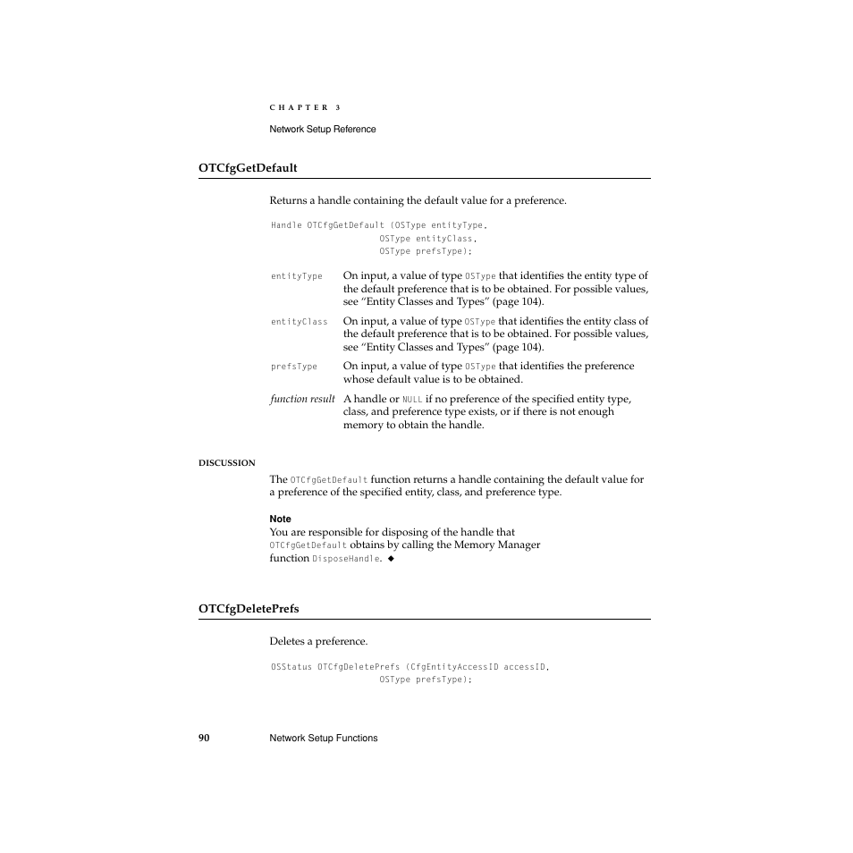 Otcfggetdefault, Otcfgdeleteprefs | Apple Network Setup User Manual | Page 90 / 184