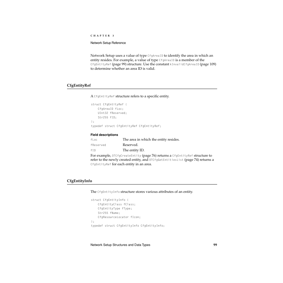 Cfgentityref, Cfgentityinfo, On input, an array of | On input, a pointer to a value of type | Apple Network Setup User Manual | Page 99 / 184