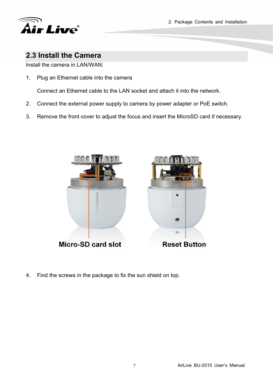 3 install the camera | AirLive BU-2015 User Manual | Page 12 / 46