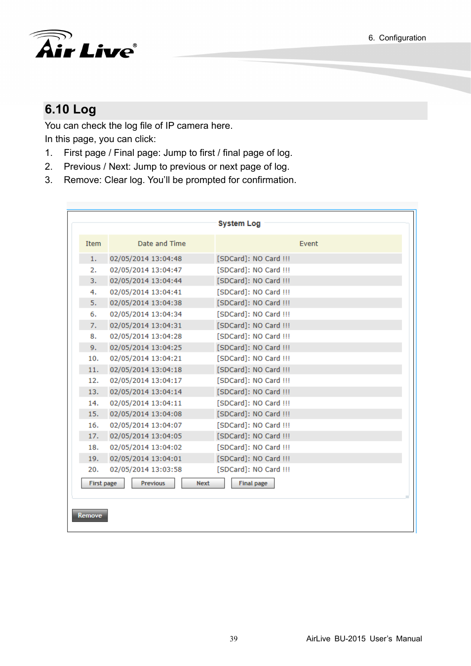 10 log | AirLive BU-2015 User Manual | Page 44 / 46