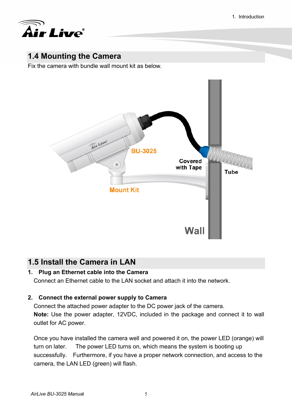 4 mounting the camera, 5 install the camera in lan | AirLive BU-3025 User Manual | Page 11 / 74