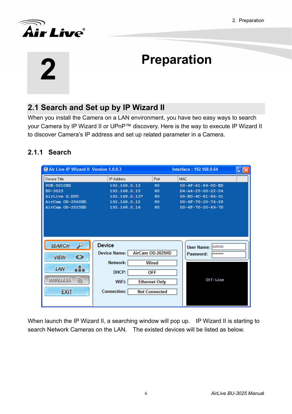 Preparation, 1 search and set up by ip wizard ii | AirLive BU-3025 User Manual | Page 12 / 74