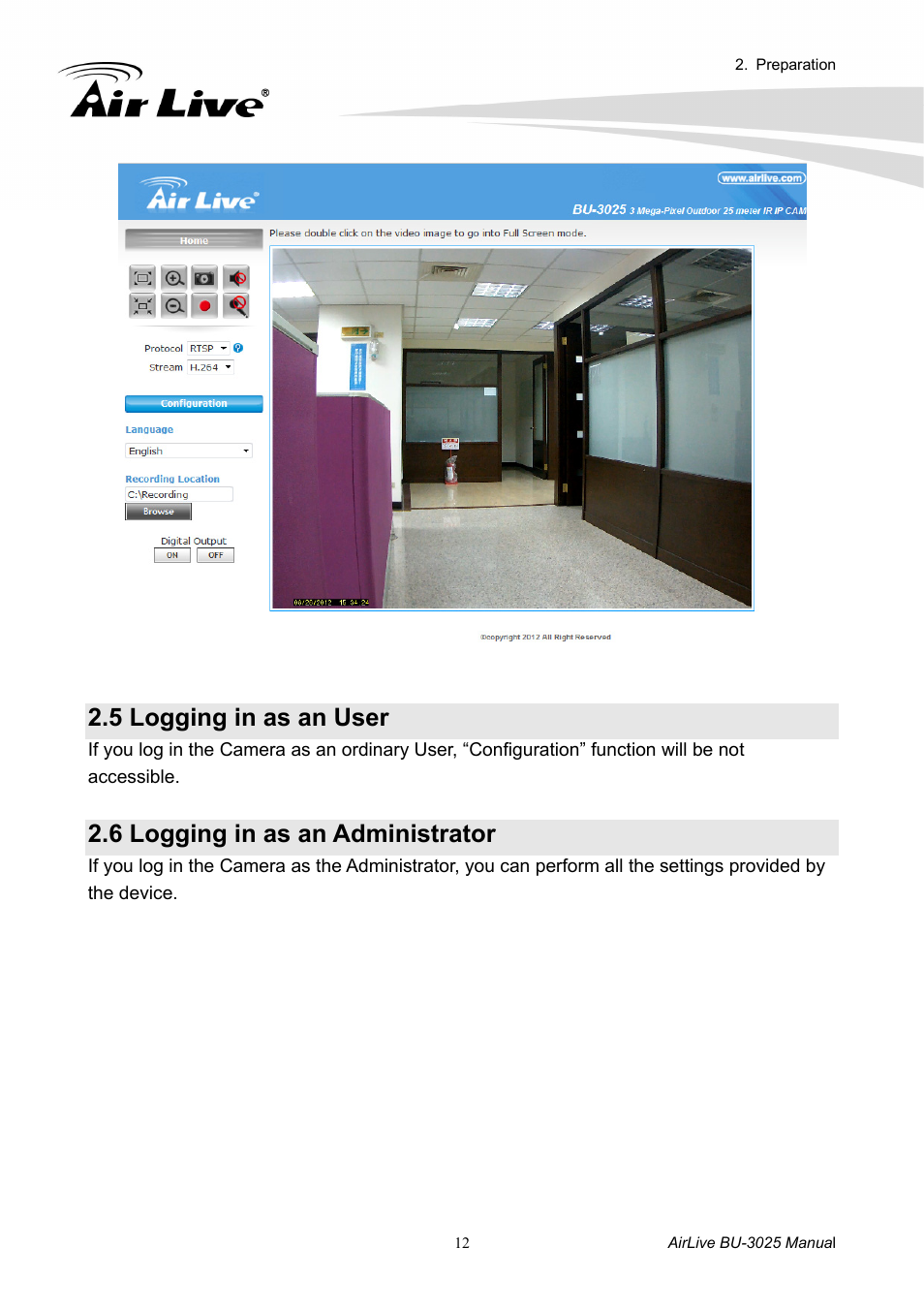 5 logging in as an user, 6 logging in as an administrator | AirLive BU-3025 User Manual | Page 18 / 74