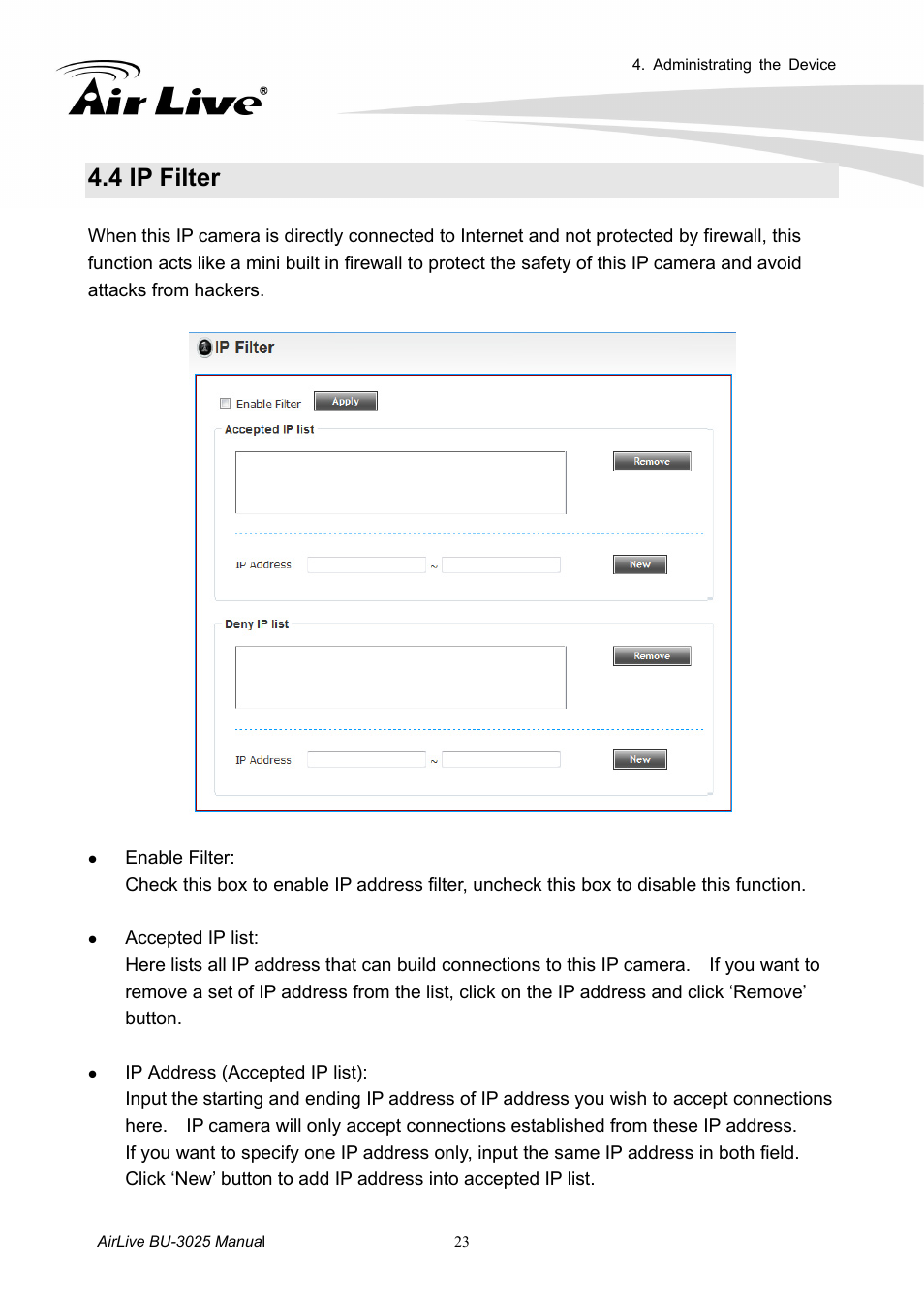 4 ip filter | AirLive BU-3025 User Manual | Page 29 / 74