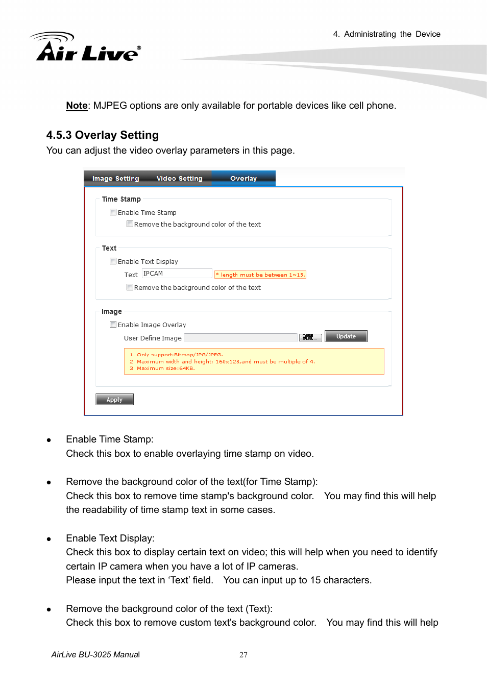3 overlay setting | AirLive BU-3025 User Manual | Page 33 / 74