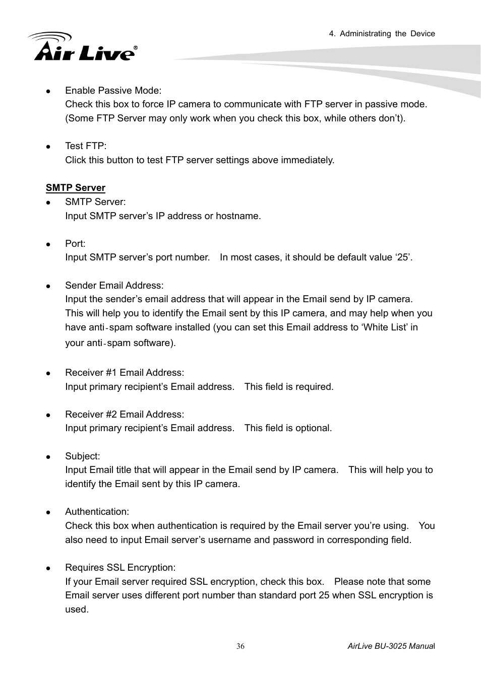 Smtp server | AirLive BU-3025 User Manual | Page 42 / 74