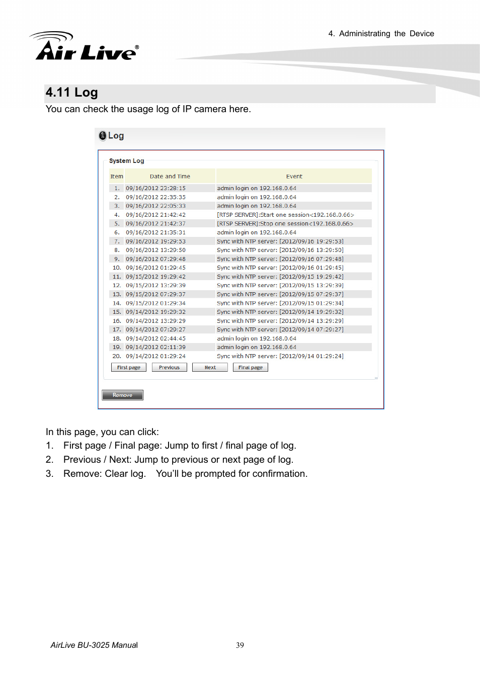 11 log | AirLive BU-3025 User Manual | Page 45 / 74