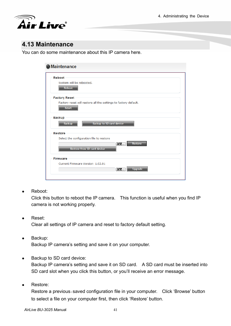 13 maintenance | AirLive BU-3025 User Manual | Page 47 / 74