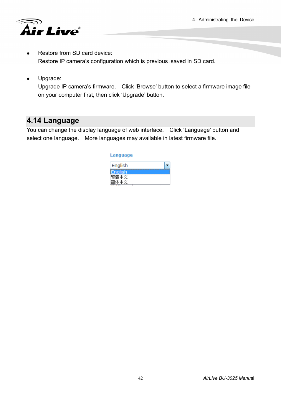 14 language | AirLive BU-3025 User Manual | Page 48 / 74