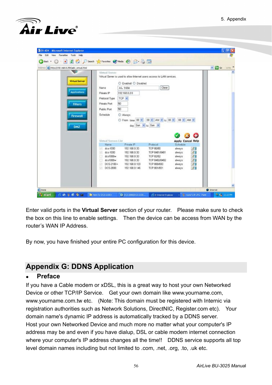 Appendix g: ddns application, Preface | AirLive BU-3025 User Manual | Page 62 / 74