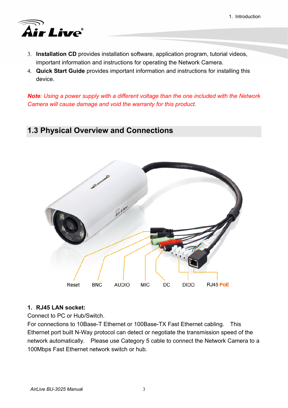 3 physical overview and connections | AirLive BU-3025 User Manual | Page 9 / 74