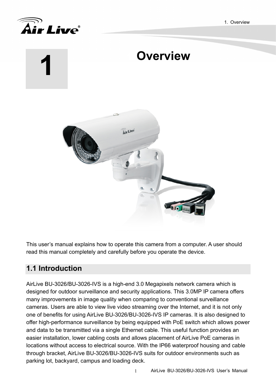 Overview, 1 introduction | AirLive BU-3026-IVS User Manual | Page 5 / 64