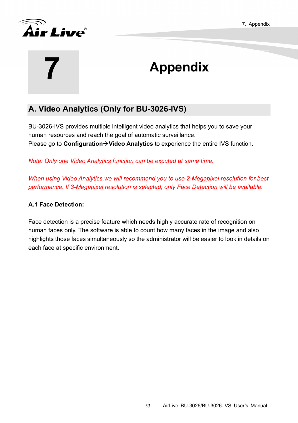 Appendix, A. video analytics (only for bu-3026-ivs) | AirLive BU-3026-IVS User Manual | Page 57 / 64