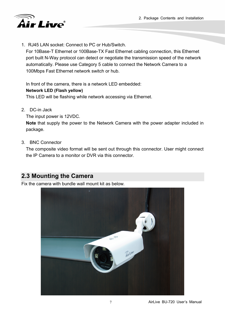 3 mounting the camera | AirLive BU-720 User Manual | Page 12 / 59