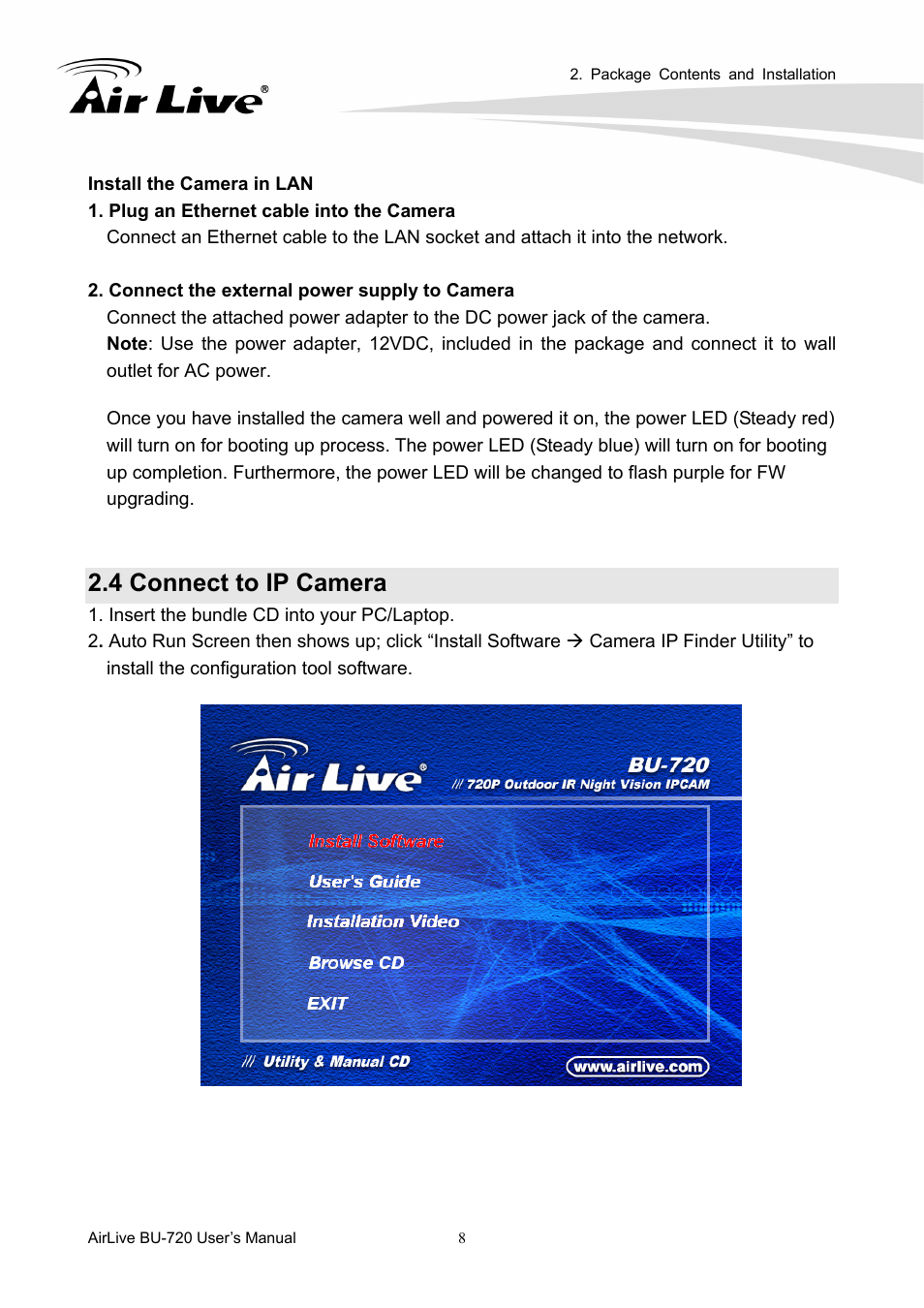 4 connect to ip camera | AirLive BU-720 User Manual | Page 13 / 59