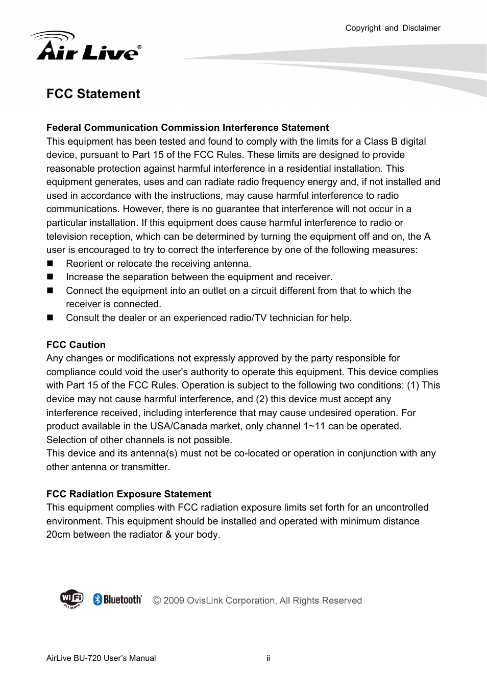 Fcc statement | AirLive BU-720 User Manual | Page 3 / 59