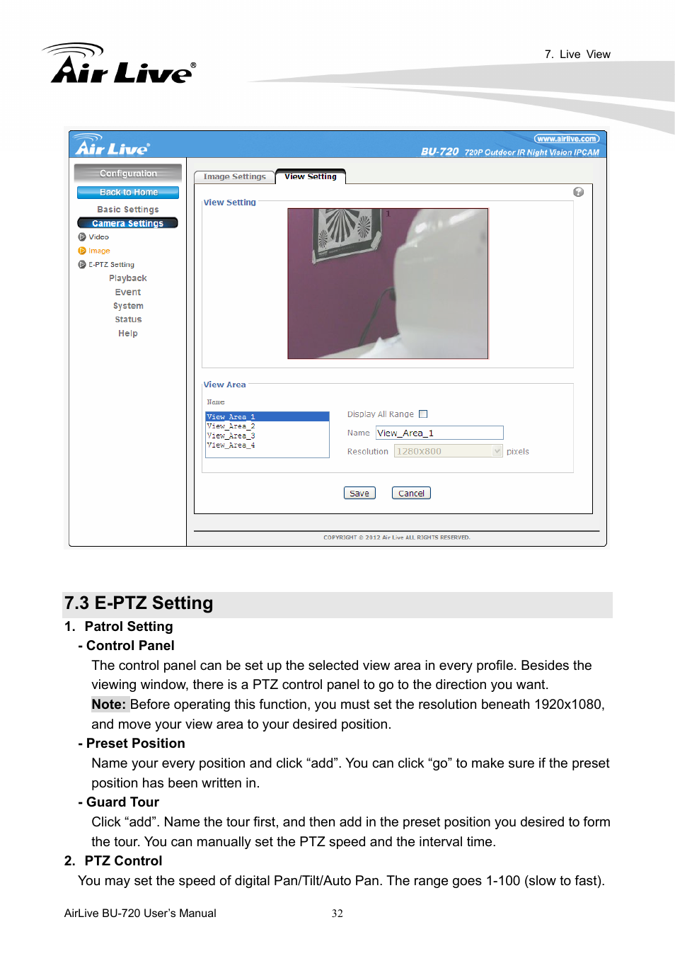 3 e-ptz setting | AirLive BU-720 User Manual | Page 37 / 59