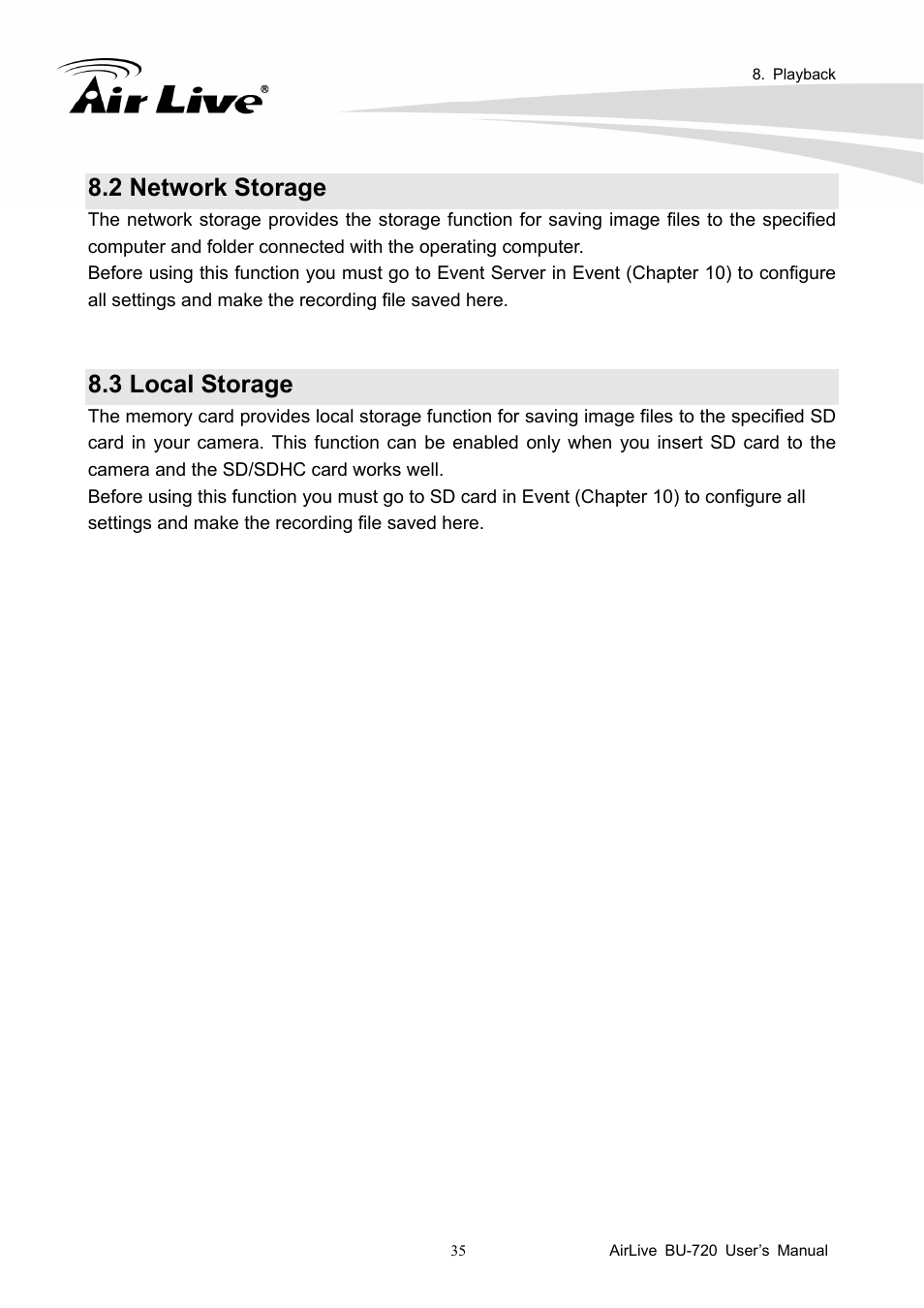 2 network storage, 3 local storage | AirLive BU-720 User Manual | Page 40 / 59