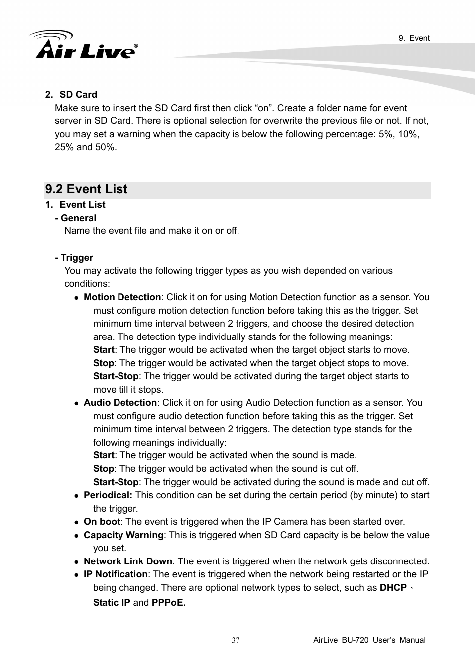 2 event list | AirLive BU-720 User Manual | Page 42 / 59