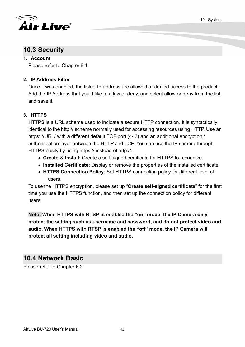 3 security, 4 network basic | AirLive BU-720 User Manual | Page 47 / 59