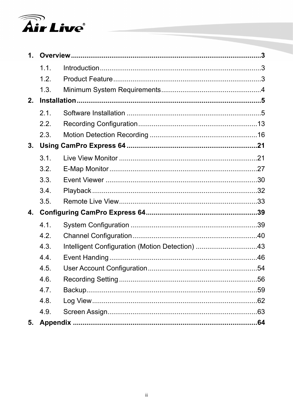AirLive CamPro Express 64 User Manual | Page 3 / 68