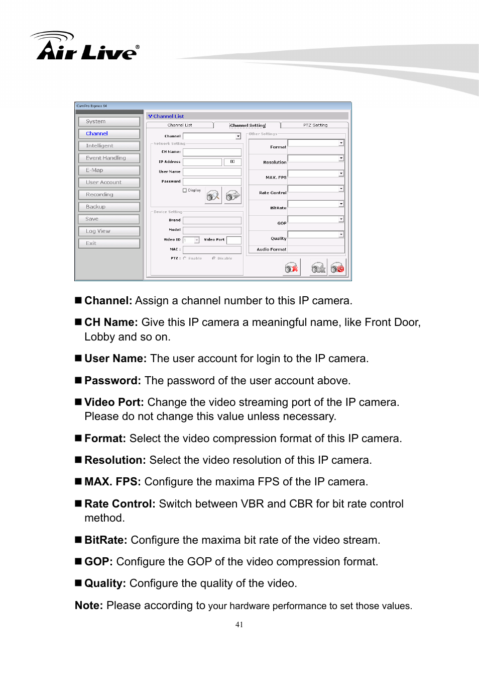 AirLive CamPro Express 64 User Manual | Page 42 / 68