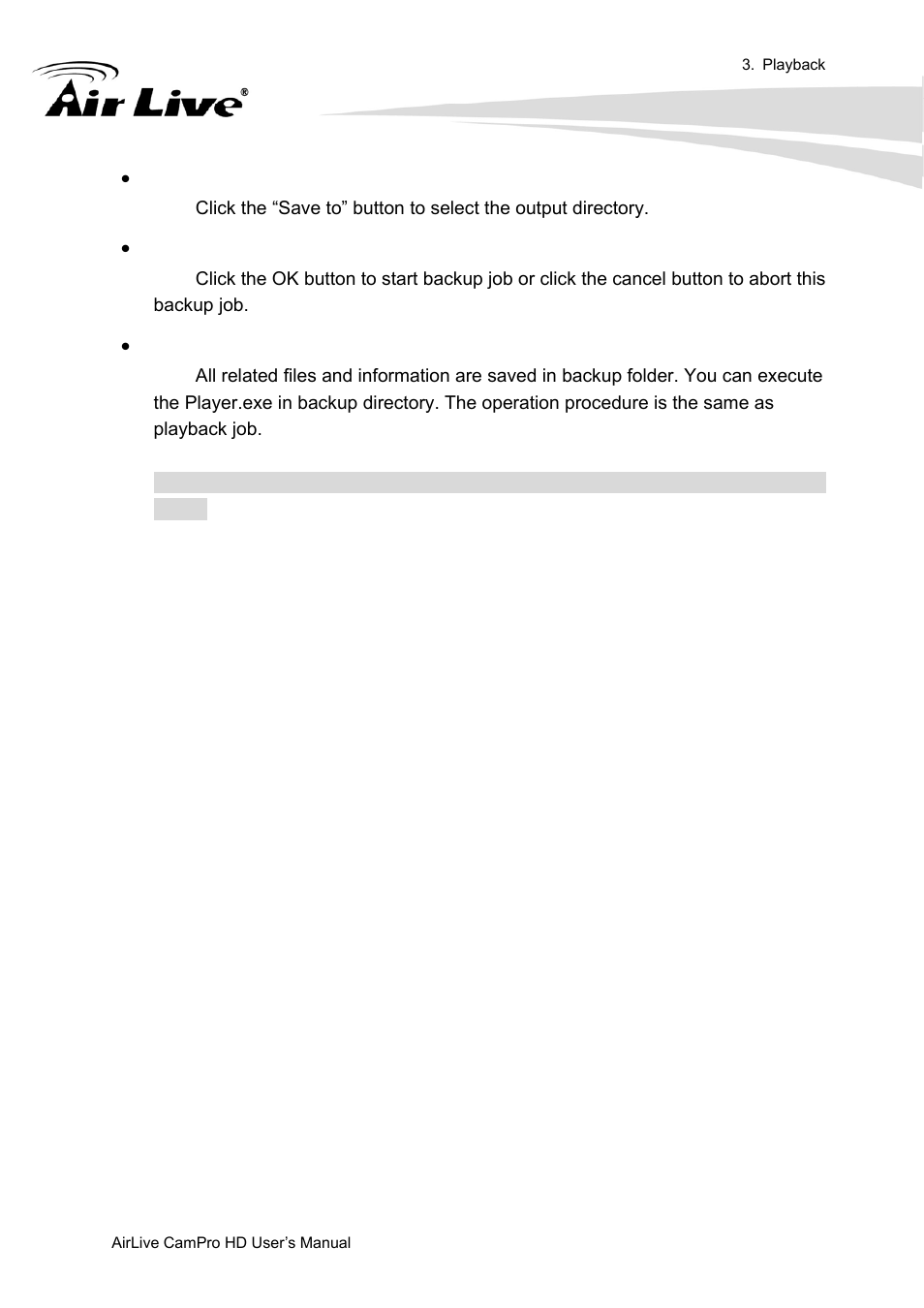 Select output directory, Start backup job, Playback backup files | AirLive CamPro HD User Manual | Page 103 / 120