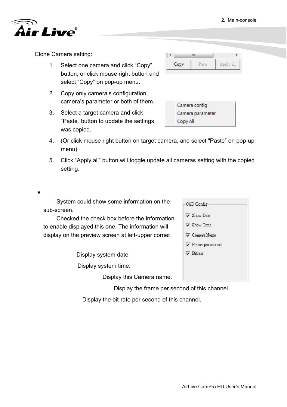 Osd configuration | AirLive CamPro HD User Manual | Page 42 / 120