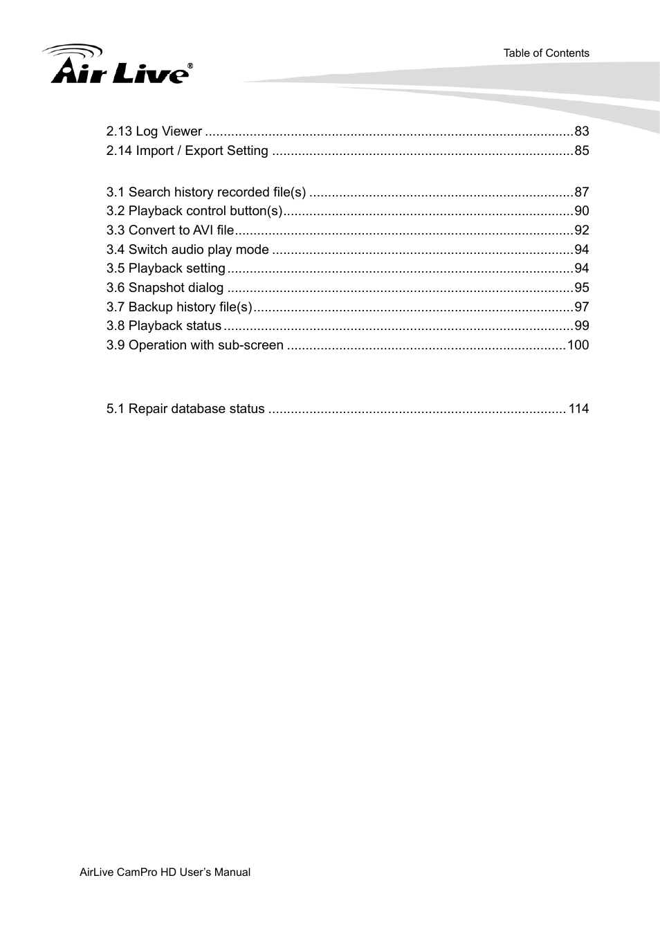 AirLive CamPro HD User Manual | Page 5 / 120