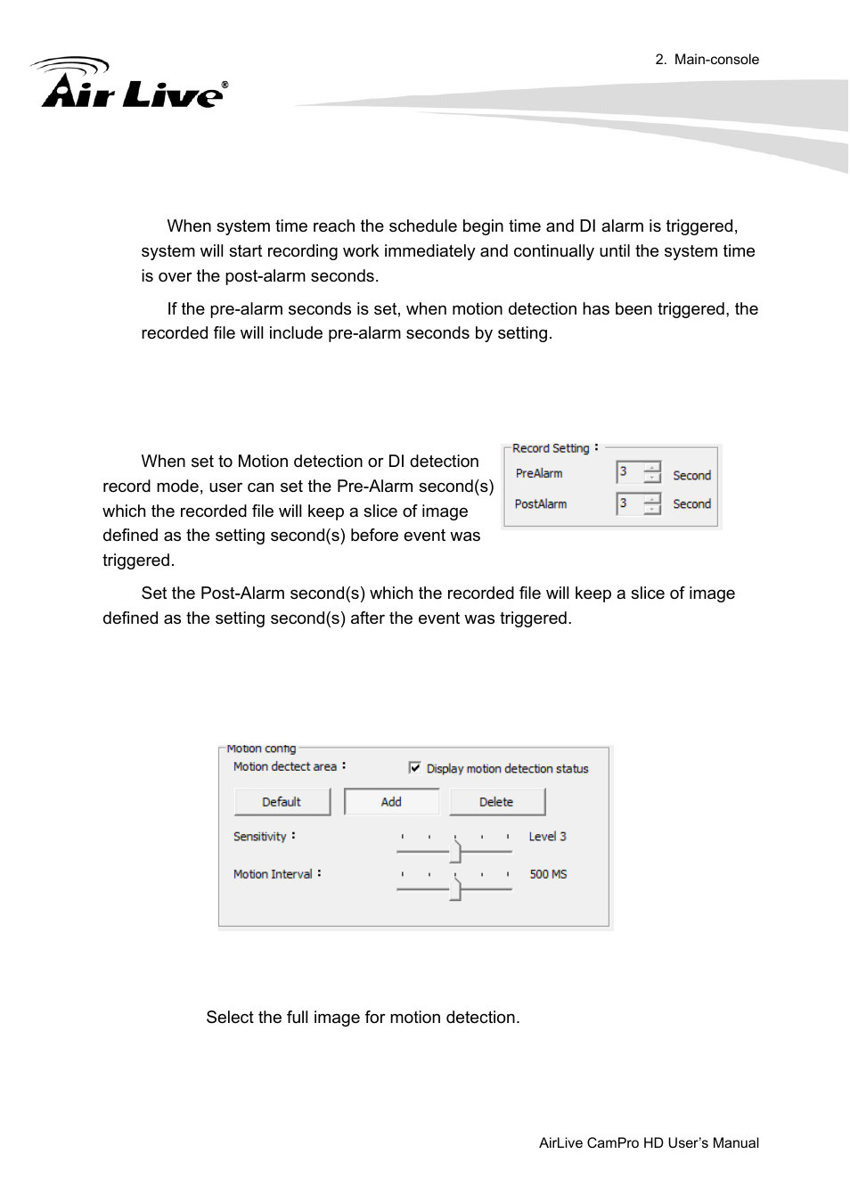 11 record setting, 12 motion configuration | AirLive CamPro HD User Manual | Page 66 / 120