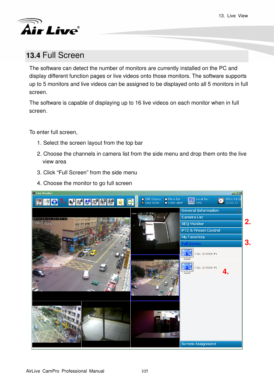 4 full screen, Full screen | AirLive CamPro Professional User Manual | Page 111 / 178